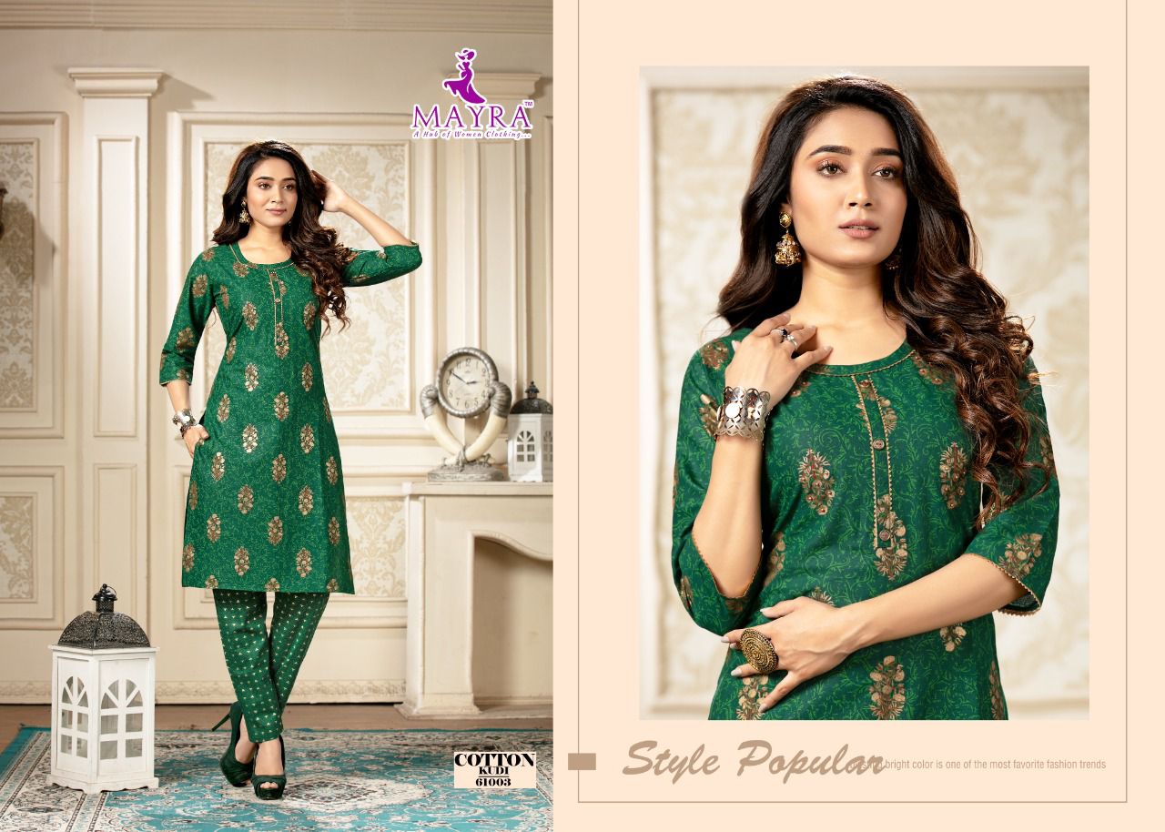 Mayra Cotton Kudi Fancy Designer Cambric Cotton Kurti With Bottom Collection